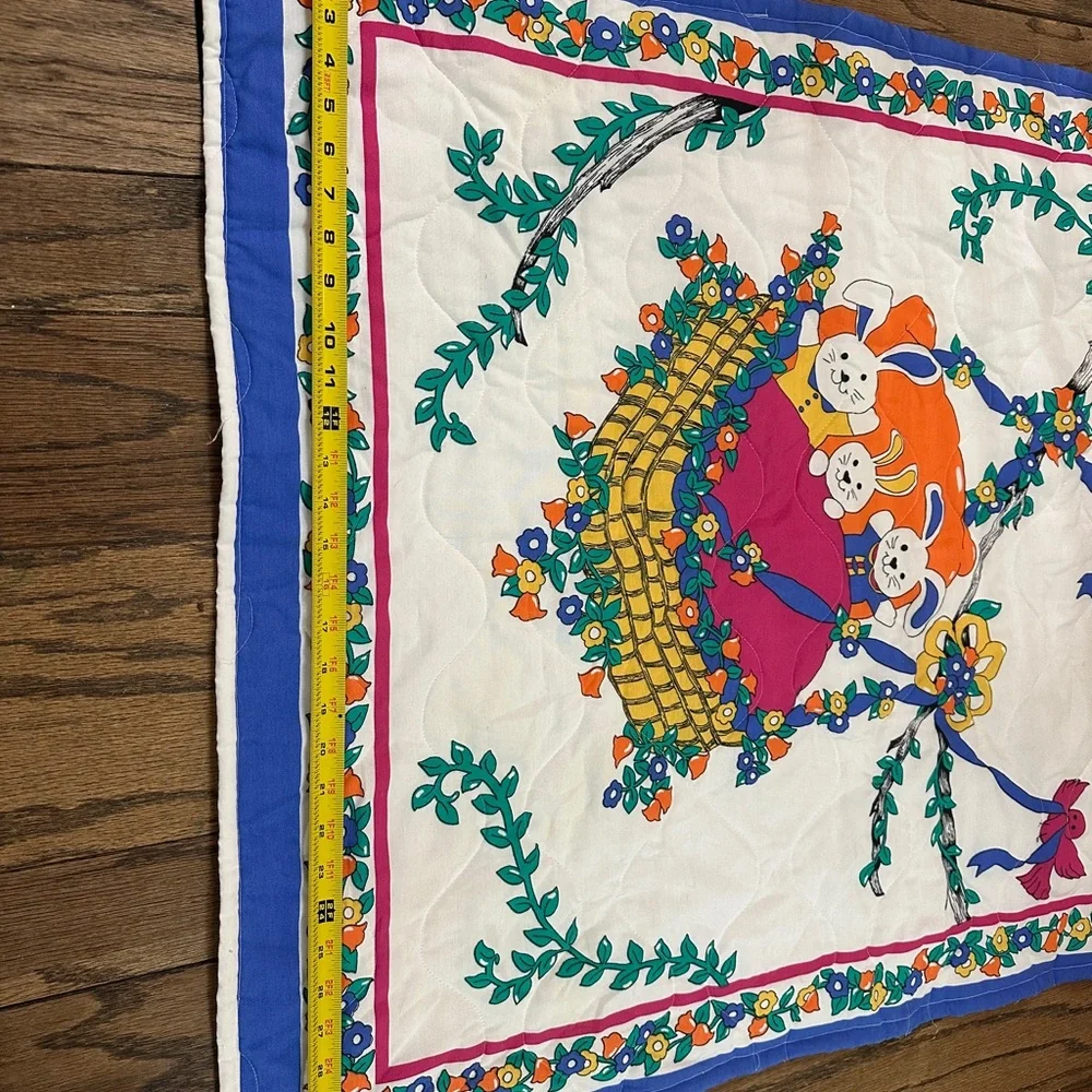 Vintage 80s 90s Baby Quilt 3 Bunnies in a Basket 31x41” Stains See Pictures